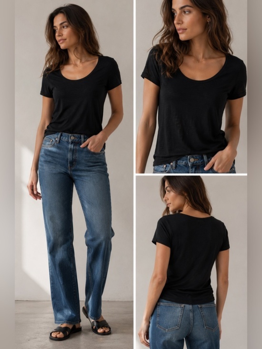 James Perse Standard Black Scoop Neck Tee Women’s Size 2